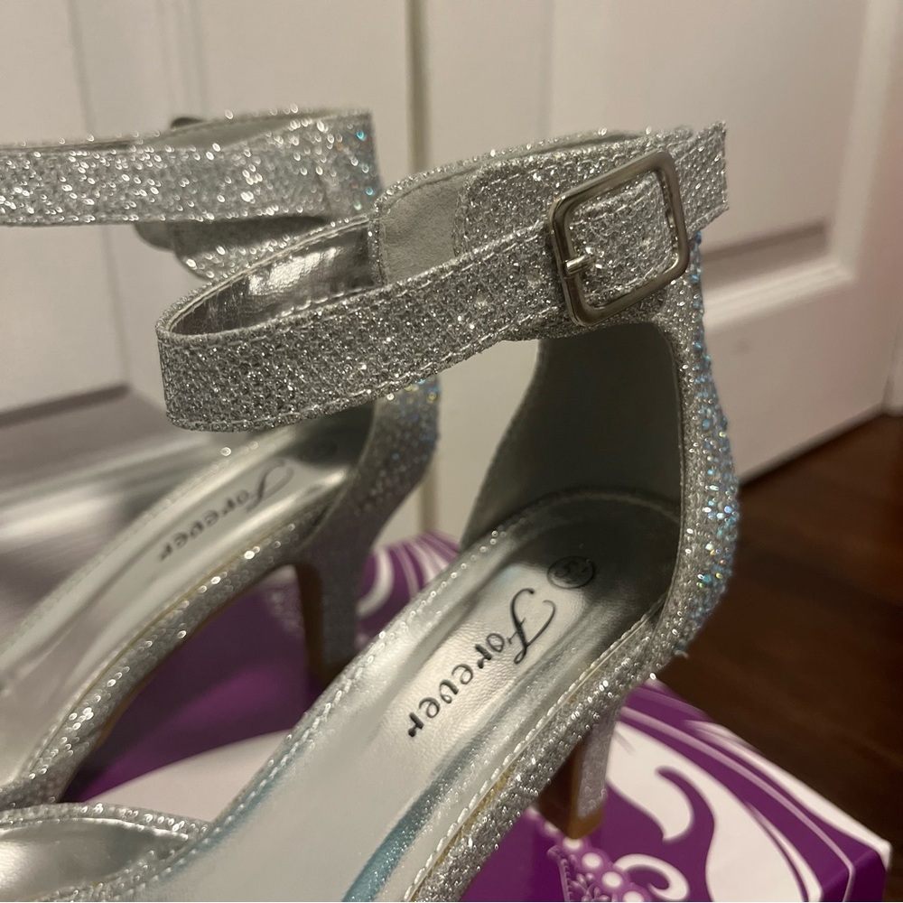 Silver Rhinestone Pointed-Toe Stiletto Heels - Picture 5 of 9